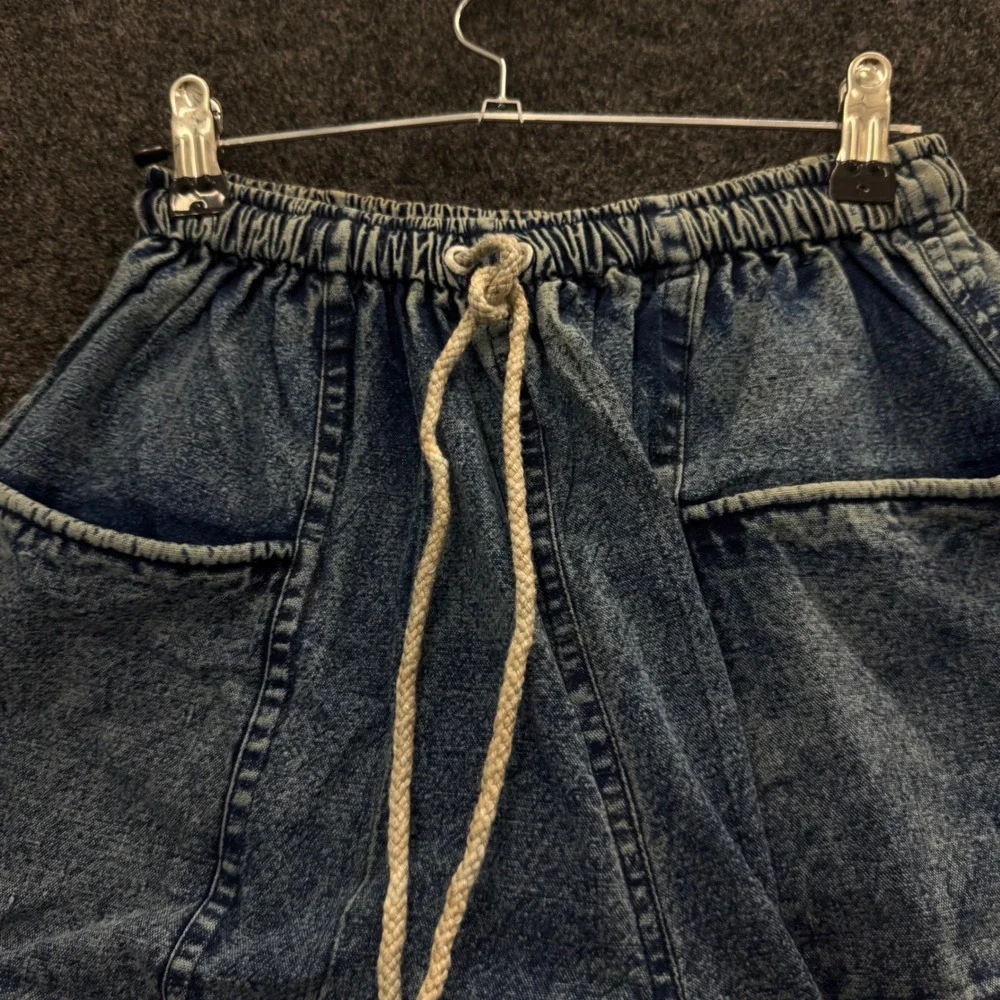 Vintage 80s Acid Wash Denim Shorts Palm Tree Neon Hot Hot Hot Blue Medium
